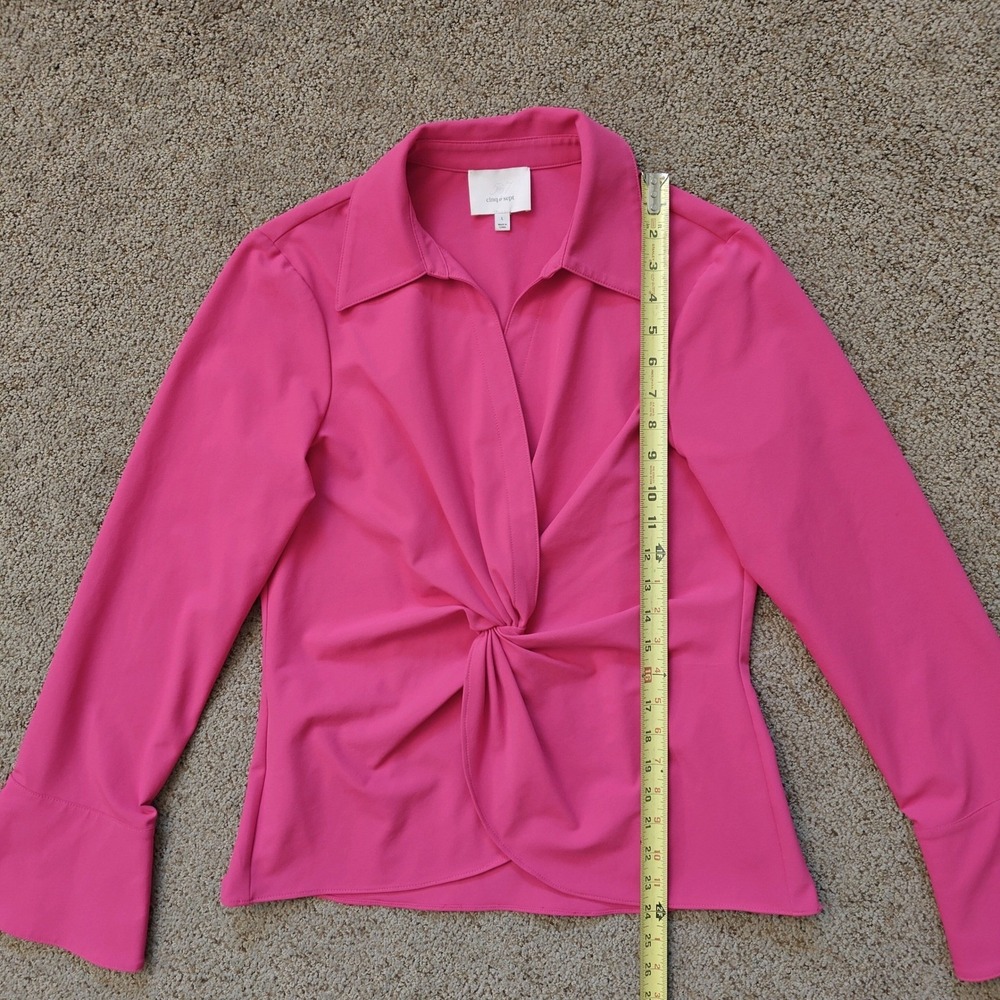 Cinq a Sept Pink Twist Front Flare Sleeve Collared Blouse Shirt Top Women's L - Picture 9 of 11